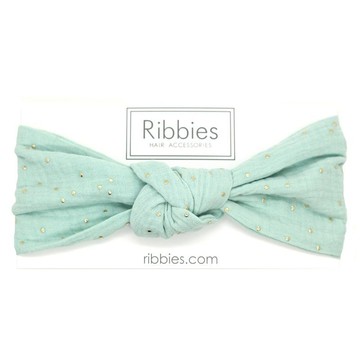 英國 Ribbies - 成人寬版扭結髮帶-薄荷綠金點點