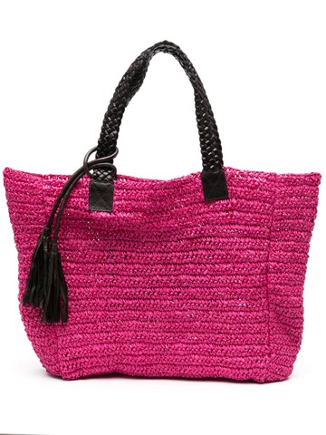 P.A.R.O.S.H. - raffia tote bag - women - Cotton/Paper/Calf Leather - One Size - Pink