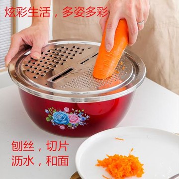 不銹鋼多功能切菜神器刨絲器切片器彩花盆削土豆絲擦絲器瀝水籃