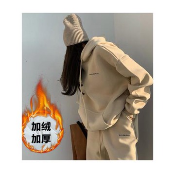 2025年早秋新款高級感減齡寬松加絨加厚衛衣休閑運動兩件套裝褲女