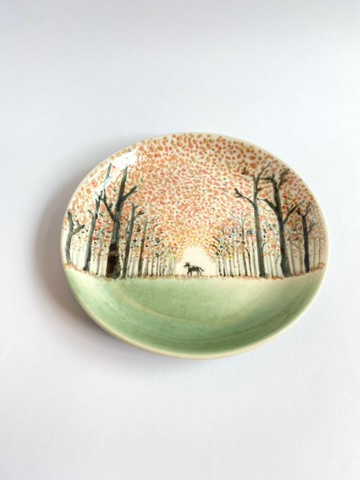 手工藝術陶盤 春之森