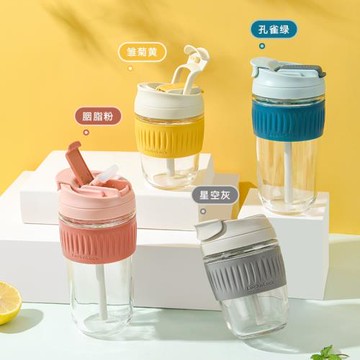 樂扣樂扣玻璃杯防燙杯子女男冬夏食品級咖啡杯便攜雙飲口吸管水杯