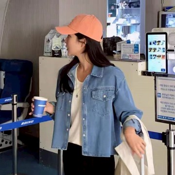 長袖牛仔襯衫 牛仔襯衫 牛仔外套 長袖上衣 外薄款牛仔外套 長袖襯衫 單寧外套 丹寧襯衫 女襯衫 單寧牛仔開衫