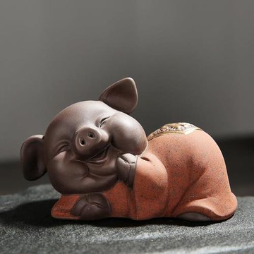 五福豬紫砂茶寵擺件精品陶瓷可愛茶寵手工茶玩茶具擺件吉祥飾品