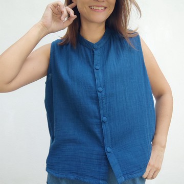 Grace White Blue - 靛藍色無袖襯衫
