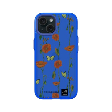 iPhone 15 Clear 激光藍 - Van Gogh Museum - 蝴蝶和罌粟花 - 重複圖案