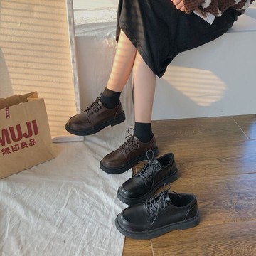 黑色鞋子女夏酷小皮鞋女學生百搭復古英倫風春秋季圓頭日系學