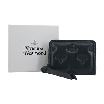 Vivienne Westwood Trifold 滿版壓印皮革拉鍊零錢夾-黑