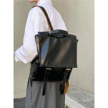 百搭皮質翻蓋休閑雙肩包日系復古大容量背包英倫學院風男電腦書包