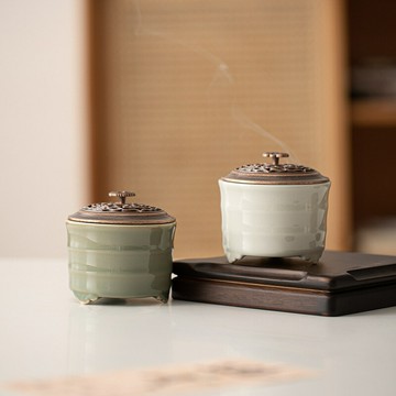 『百貨屋二號』越窯青瓷靈芝香爐小號陶瓷熏香爐盤香爐桌面裝飾香道配件禮盒裝