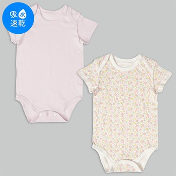 akachan honpo - 短袖速乾包屁衣2件組套頭式-小花-紫色