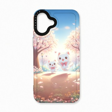 iPhone 16 Plus 殼 TRON IPhone 16 PLUS 櫻花插畫風格白貓咪 太空殼 透黑款 手機殼