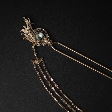 黑色貝母銅制羽毛手作流蘇髮簪發釵漢服配飾