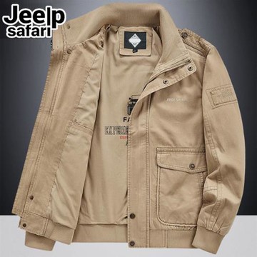 Jeelp safari多口袋純棉夾克男工裝外套立領中年寬松休閑加絨棉衣