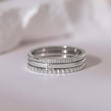 [鈦鋼]MARIGOLD心動的預言刻花點鑽三件組戒指【KMD006】-玫瑰金/銀