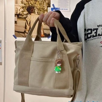 免運💯日係帆佈韆層軟妹小包包女 韓版複古簡約百搭純色帆佈包少女手提斜挎包 大容量手提包 防潑水尼龍單肩包 男女托特包