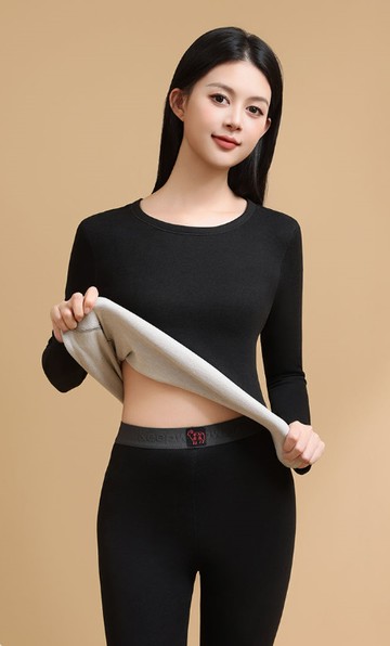 保暖內衣雙面德絨發熱羊毛園領女款秋衣秋褲套裝加絨加厚女士