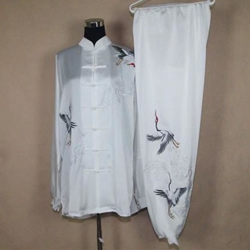 新款高檔彈力真絲綢刺繡太極服武術服比賽表演服練功服晨練服