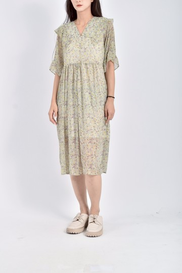 (S) mosee碎花收腰綠色洋裝