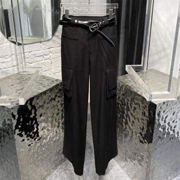 黑色高腰工裝褲女早春新款深圳南油小眾設計師品牌直筒西裝褲口袋