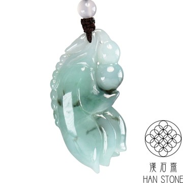 【漢石齋】天然翡翠A貨 花開富貴玉佩吊墜 冰糯種飄花(23*46*12mm)