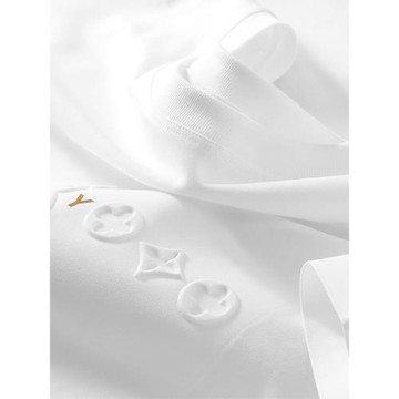 (免運)高端新疆棉冰絲白色圓領短袖t恤男夏季薄款修身時尚鋼印版半袖男