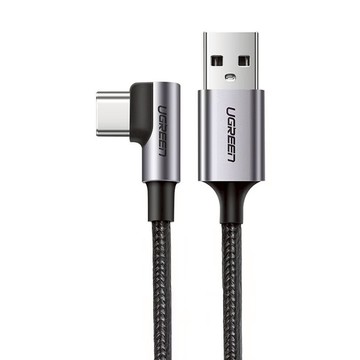 UGREEN 綠聯 USB-A-Type-C 金屬編織L型電競專用版 快充傳輸線  1m  Space Gray  1條