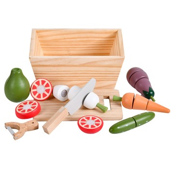 🌈「探夢過家家」兒童木質魔術貼水果木盒切切樂早教切蔬菜廚房食物益智玩具