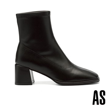 AS 極簡美學純色彈力皮革高跟短靴－黑