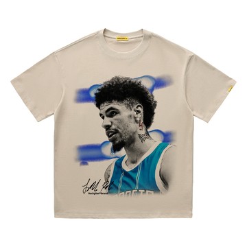 三球 鮑爾 LaMelo Ball 拉梅洛·鮑爾 nba 重磅oversize水洗做舊短t t恤男短袖美式復古蠟染純棉t