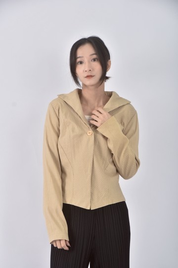 (M) 衣櫃質感條紋黃色外套