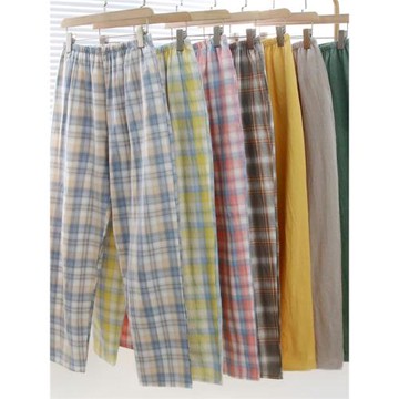 純棉睡褲男長褲春夏薄款格子日系水洗棉布休閑家居長褲情侶女褲子