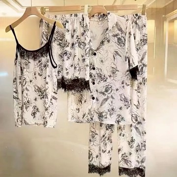 【莎蘿SARO】冰絲睡衣四件組 加大/薔薇