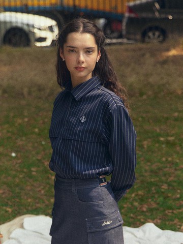 Pin Stripe Loose Fit Shirt (Navy)