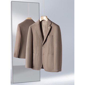 綿羊毛西裝男士商務休閑小單西卡其色輕奢柔軟舒適磨毛品質外套潮