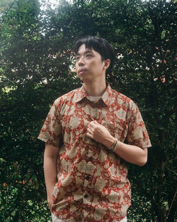 印度蓋染工藝純棉 男生襯衫 － 牡丹花紅