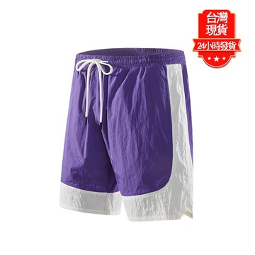 【台灣現貨】M-5XL大尺碼拼接撞色冰絲運動短褲 男士ins薄款速乾冰絲褲 寬鬆休閒短褲 男士夏季五分褲 居家短褲
