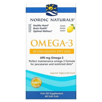Nordic Naturals, Omega-3，檸檬味，60 粒魚明膠軟膠囊（每粒軟膠囊 345 毫克）