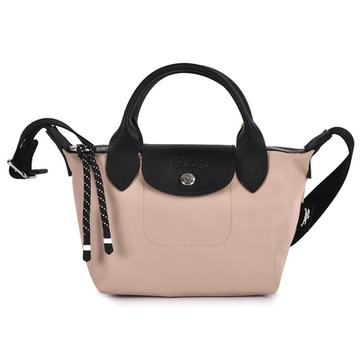LONGCHAMP Le Pliage Energy 厚尼龍拉鍊繩手提斜背兩用包-迷你/粉杏色