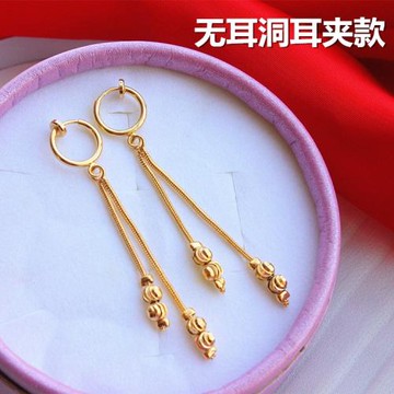 無耳洞耳環長流蘇耳墜沙金耳夾女鍍黃金耳線耳圈狐貍鑲寶石防過敏