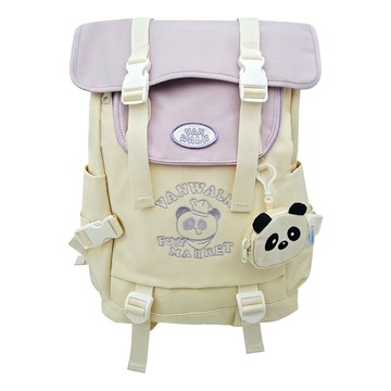 Vanwalk 可愛熊貓田園風運動後背包 V2793  香芋奶白  31 x 14 x 41cm