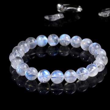 一圖一物│#560 9mm 印度冰透藍光月亮石水晶手鍊 桃花愛情 禮物