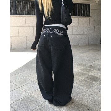 ˏˋ𝐻𝑒𝑦 𝑆𝑝𝑟𝑖𝑛𝑔 - ̗̀🌷⛅️ ̖́‎韓國 INS街頭個性字母刺繡百搭休閒牛仔褲 女生長褲