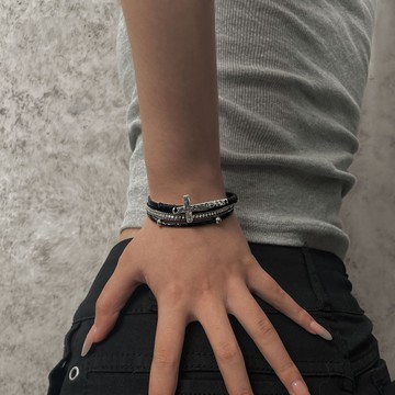 【台灣公司 可打統編】免運 波西米亞風十字架多層手環手鐲新款異域民族風排鉆皮革手鏈高級感 可開發票 全館五折 工廠現貨直銷 新品特價 z9211