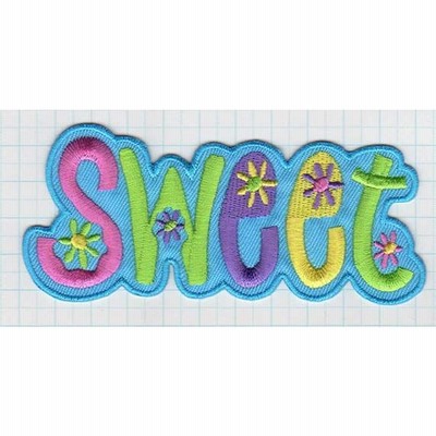 送料63円/フラワーsweet_M水色/アイロンワッペン/刺繍/アップリケ/フラワーロゴ