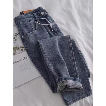 大碼九分哈倫牛仔褲女秋冬胖mm寬松顯瘦高腰直筒闊腿老爹蘿卜褲子