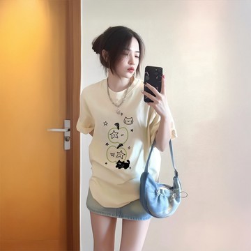 【現貨！當天出貨】女生上衣 100%純棉t恤 加大碼寬鬆短袖 流行衣服 潮流夏裝 下半身失蹤短t ins風棉t 新款T恤