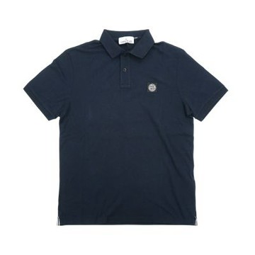 Stone Island 十字品牌黑標男生短袖Polo上衣(海軍藍)