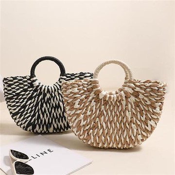 【米蘭精品】現貨+預購 女草編包手提包渡假單肩側背包大容量藤編織包包-手提月亮5色74ly50