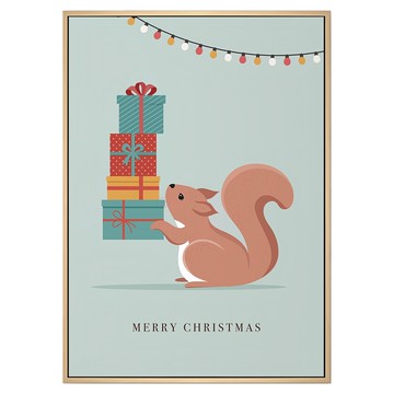 送禮物的小松鼠 畫布+松木內框  40 x 30cm  金色